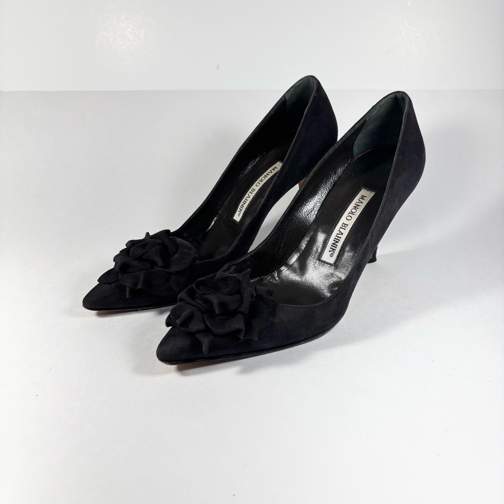 Manolo Blahnik‎ Black Heels with Floral Accent